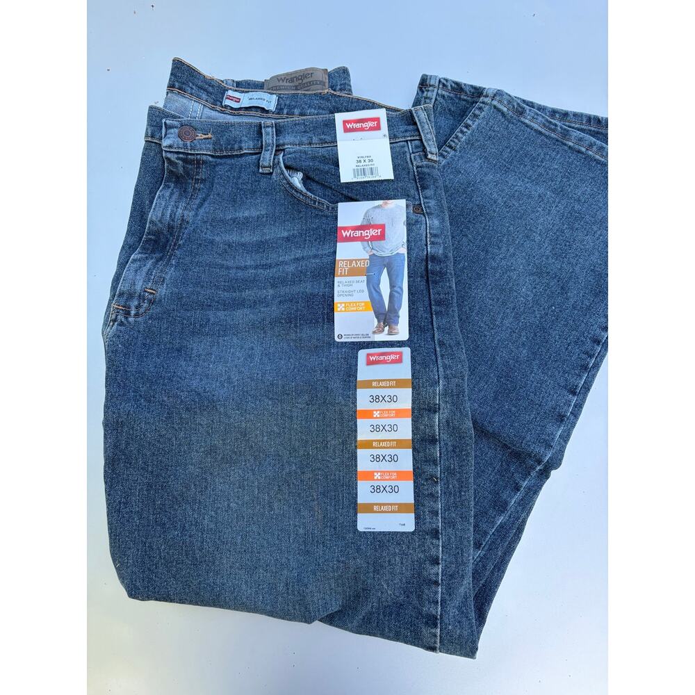 Wrangler Relaxed Fit Flex Comfort Blue Denim Jeans Mens 38 X 30-NWT